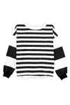 Black Stripe Drop Shoulder Striped Pullover Sweatshirt-Tops-MomFashion