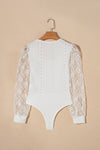 White Frenchy Contrast Lace Bishop Sleeve Bodysuit-Tops-MomFashion