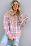 Pink Plaid Flap Pocket Flannel Shacket-Outerwear-MomFashion