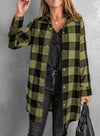 Green Turn-down Collar Plaid Shirt Coat-Outerwear-MomFashion