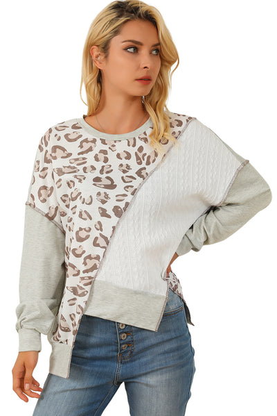 Asymmetrical Leopard Texture Splicing Loose Sweatshirt-Tops-MomFashion