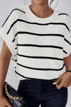 White Stripe Striped Pattern Batwing Sleeve Sweater-Tops-MomFashion