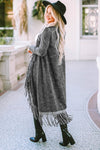 Black Fringed Hem Pocketed Open Cardigan-Tops-MomFashion