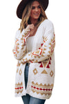 White Aztec Pattern Open Knitted Cardigan-Tops-MomFashion