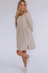 Oatmeal 3/4 Sleeves High Waist Slits Mini Dress-Dresses-MomFashion