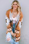 Gold Flame Aztec Graphic Open-Front Cardigan-Tops-MomFashion