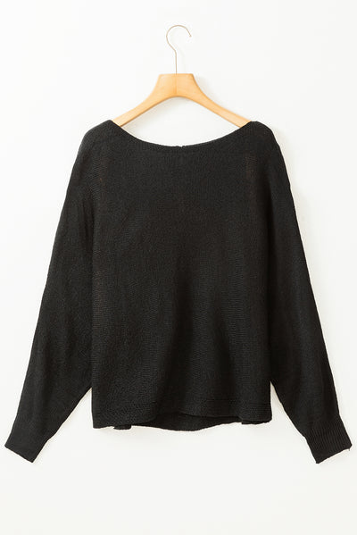 Black Ribbon Bow Knot Dolman Sleeve Sweater-Tops-MomFashion