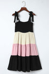 Black Multicolor Smocked Color Block Sleeveless Mini Dress-Dresses-MomFashion