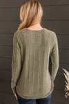 Jungle Green V Neck Buttoned Ribbed Knit Top-Tops-MomFashion