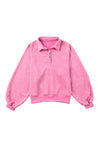 Pink Washed Snap Buttons Lantern Sleeve Pullover Sweatshirt-Tops-MomFashion