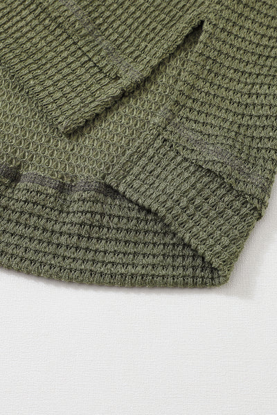 Green Waffle Knit High Slits Oversized Top-Tops-MomFashion