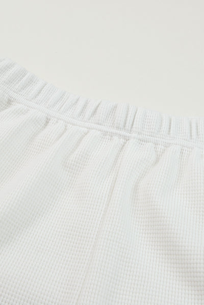 White Ribbed Zipper Sweatshirt and High Waist Shorts Set-Loungewear-MomFashion