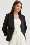 Black Solid Lapel Collar Satin Blazer-Outerwear-MomFashion