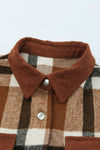 Brown Pocketed Buttoned Plaid Shirt Jacket-Outerwear-MomFashion