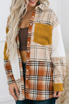 Gold Brick Plus Size Plaid Patchwork Button up Shacket-Plus Size-MomFashion