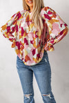 Multicolor Abstract Printed Long Sleeve Blouse-Tops-MomFashion