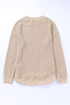 Apricot Crew Neck Ribbed Trim Waffle Knit Top-Tops-MomFashion