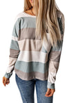 Green Color Block Ribbed Long Sleeve Top with Pocket-Tops-MomFashion