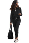 Black Drawstring Hoodie and High Waist Pants Lounge Set-Loungewear-MomFashion