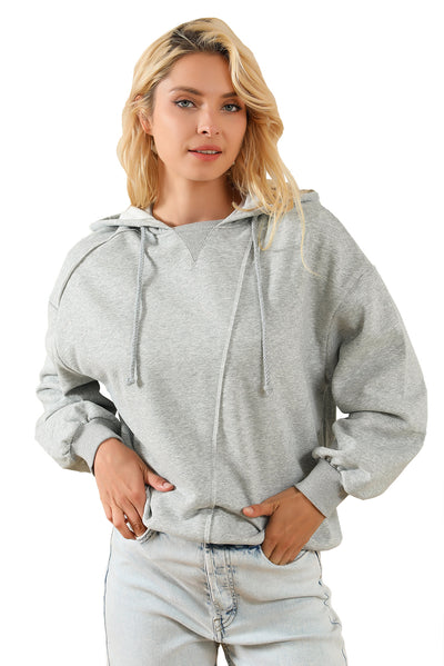 Gray Active Patchwork Detail Warm Winter Hoodie-Tops-MomFashion