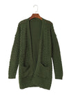 Green Open Front Woven Texture Knitted Cardigan with Pockets-Tops-MomFashion