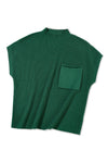 Blackish Green Patch Pocket Ribbed Knit Short Sleeve Sweater-Tops-MomFashion