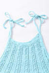 Beau Blue Tied Shoulder Pointelle Knit Tank Top-Tops-MomFashion