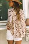 Brown Glitter Snake Grain Pleated Round Neck Blouse-Tops-MomFashion