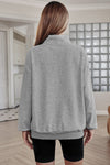 Gray Zipped Funnel Neck Kangaroo Pocket Sweatshirt-Tops-MomFashion