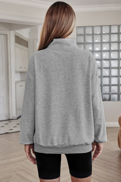 Gray Zipped Funnel Neck Kangaroo Pocket Sweatshirt-Tops-MomFashion