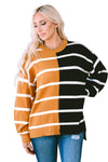 Stripe Oversized Contrast Printed Dropped Shoulder Top-Tops-MomFashion