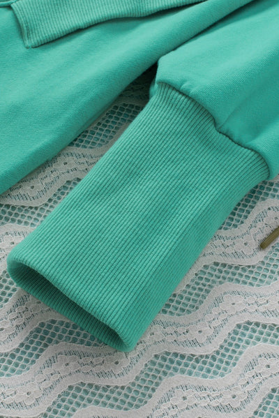 Turquoise Batwing Sleeve Pocketed Henley Hoodie-Tops-MomFashion