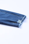 Blue Raw Hem Ankle-length Skinny Jeans-Bottoms-MomFashion