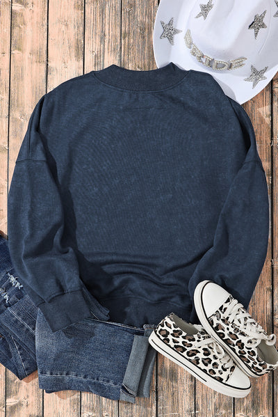 Sky Blue Drop Shoulder Crew Neck Pullover Sweatshirt-Tops-MomFashion