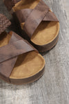 Brown Braided Detail Criss Cross Platform Slippers-Shoes & Bags-MomFashion