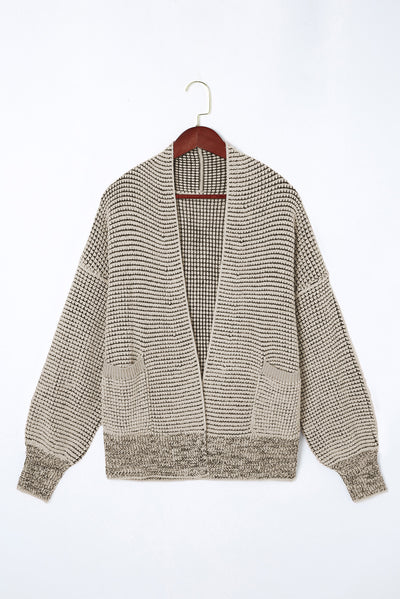 Apricot Chunky Waffle Knit Oversized Collar Cardigan-Tops-MomFashion