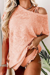 Pink Loose Fit Pockets Short Sleeve Beach Cover Up-Swimwear-MomFashion