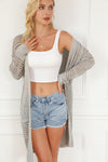 khaki Hollowed Mix Pattern Knitted Long Sweater Cardigan-Tops-MomFashion