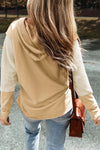 Parchment Contrast Sleeves Patchwork Colorblock Hoodie-Tops-MomFashion