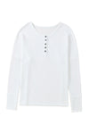 White Waffle Knit Henley Top-Tops-MomFashion