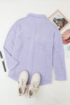 Purple Plush Button Down Pocketed Shirt Jacket-Outerwear-MomFashion