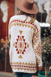 White Aztec Pattern Open Knitted Cardigan-Tops-MomFashion