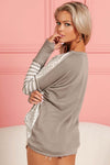 White Leopard Striped Patch Thumbhole Sleeve Top-Tops-MomFashion