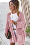 Pink Oversized Fold Over Sleeve Sweater Cardigan-Tops-MomFashion