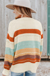 Crew Neck Drop-shoulder Striped Color Block Sweater-Tops-MomFashion