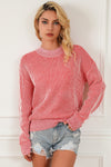 Striped Print Ribbed Trim Round Neck Sweater-Tops-MomFashion