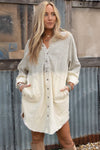 Gray Gradient Long Sleeve Button Up Raw Hem Denim Dress-Dresses-MomFashion