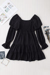 Black Boho Solid Shirred Ruffle Mini Dress-Dresses-MomFashion