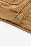 Brown Button Flap Pocket Spread Collar Fleece Jacket-Outerwear-MomFashion