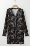 Black Wild Tiger Print Button Front Cardigan-Tops-MomFashion